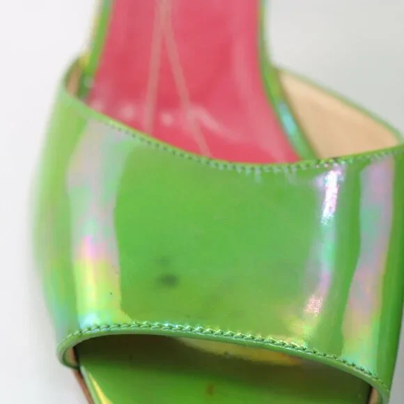 Kate Spade Womens Sandal Size 8.5 Shimmer Green Patent Slide Mule Heel Italy - Picture 4 of 12